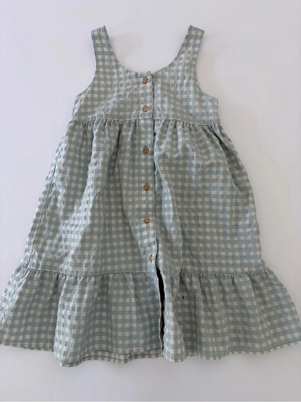 Zara Girls Blue And White Gingham Cotton Dress Size 3-4T PLAY Condition